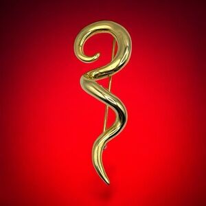 Bold Vintage Polished Gold Tone Swirl Squiggle Brooch